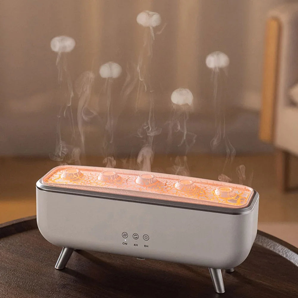 300ml Aroma Diffuser Five Nozzles Colorful Lighting Humidifier 2 Mist Modes Dancing Jellyfish Aromatherapy Diffuser for Bedroom