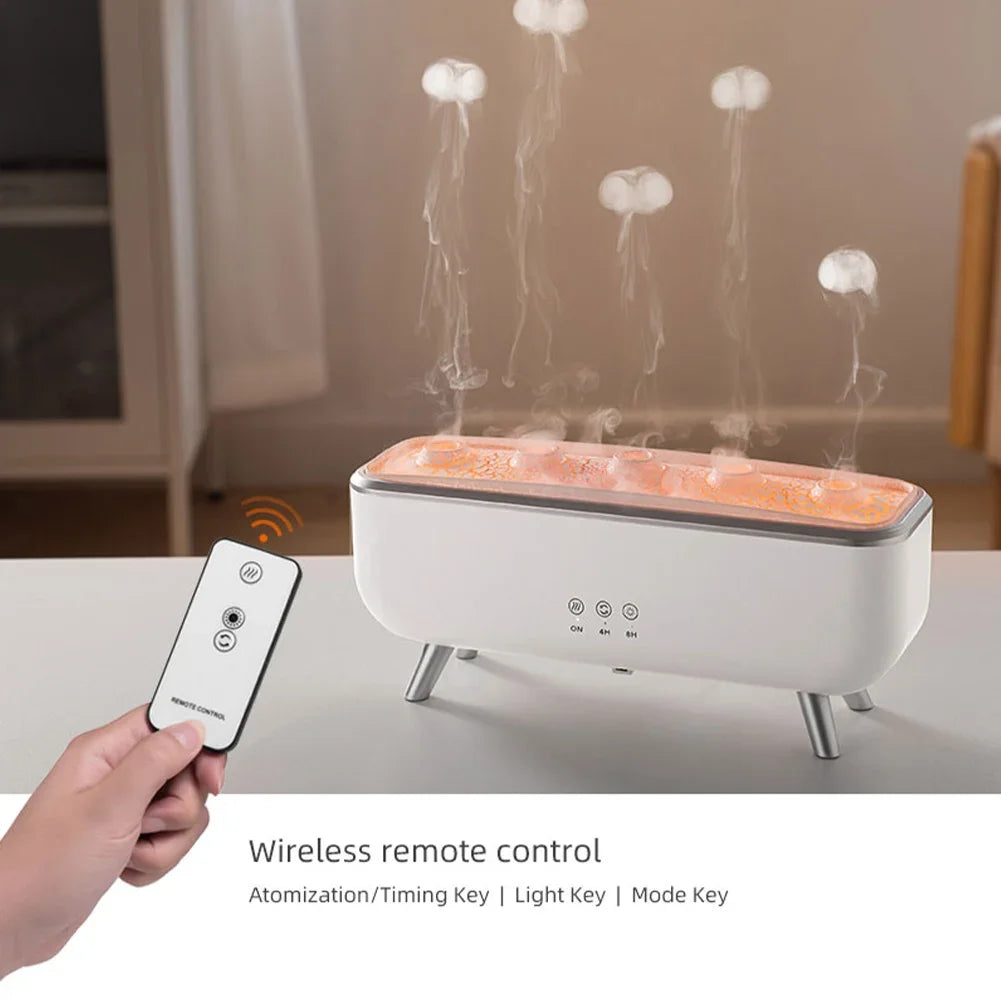 300ml Aroma Diffuser Five Nozzles Colorful Lighting Humidifier 2 Mist Modes Dancing Jellyfish Aromatherapy Diffuser for Bedroom