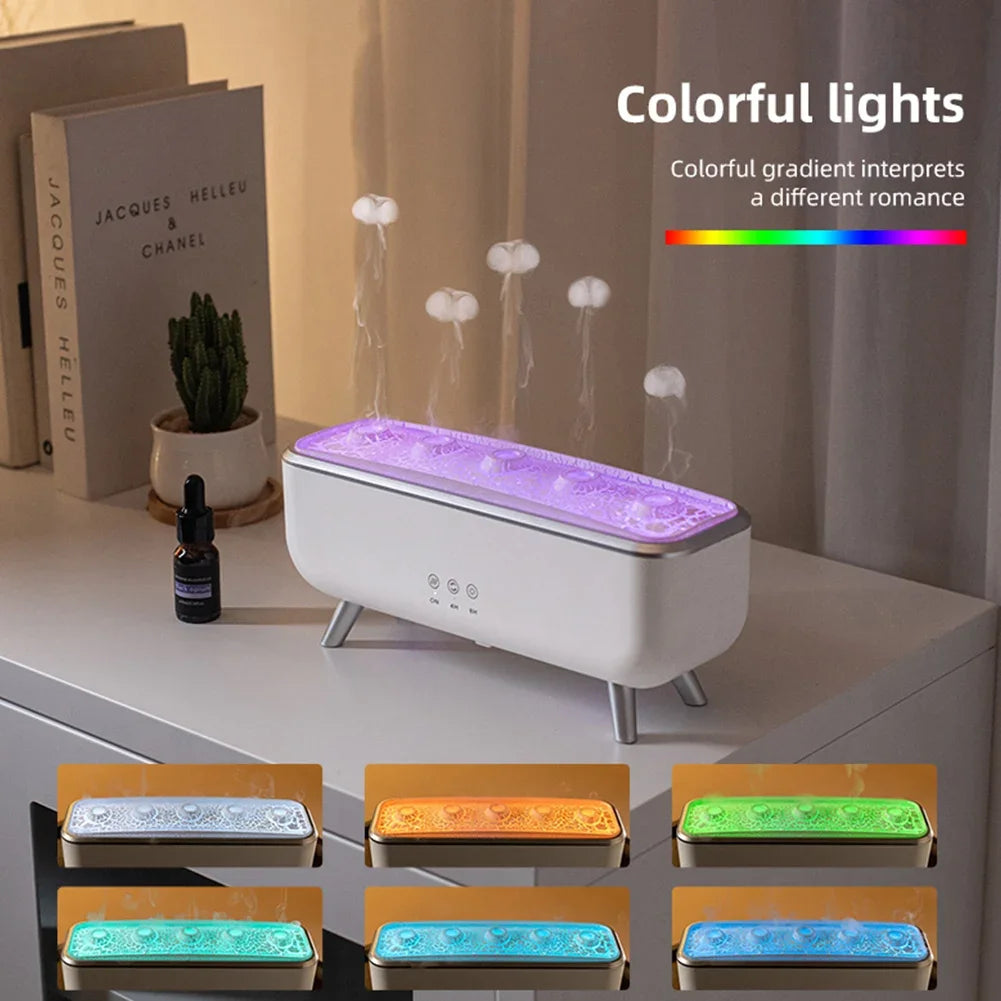 300ml Aroma Diffuser Five Nozzles Colorful Lighting Humidifier 2 Mist Modes Dancing Jellyfish Aromatherapy Diffuser for Bedroom