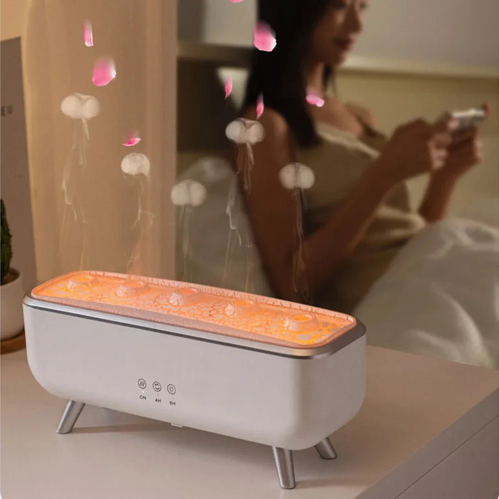 300ml Aroma Diffuser Five Nozzles Colorful Lighting Humidifier 2 Mist Modes Dancing Jellyfish Aromatherapy Diffuser for Bedroom